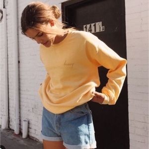 Brandy Melville John Halt Honey Embroidered Crew Neck Yellow Sweatshirt OS